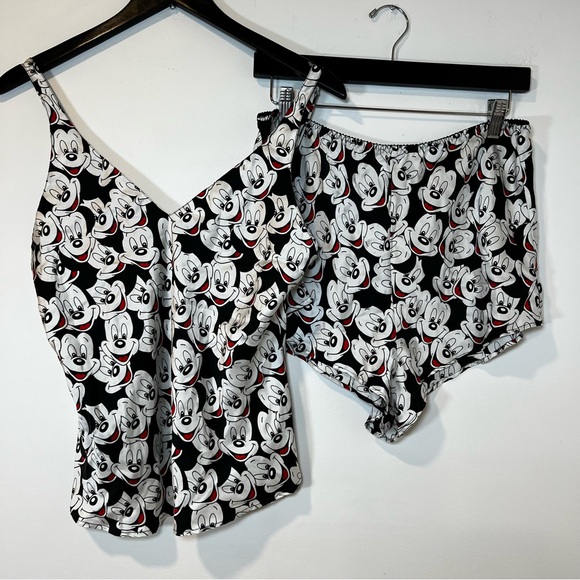 Vintage 80s Mickey Mouse Silk Pajama Set Women’s Large Camisole & Shorts - Picture 1 of 11